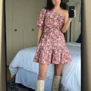 Jason Wu one shoulder floral cotton blend belted mini dress. M